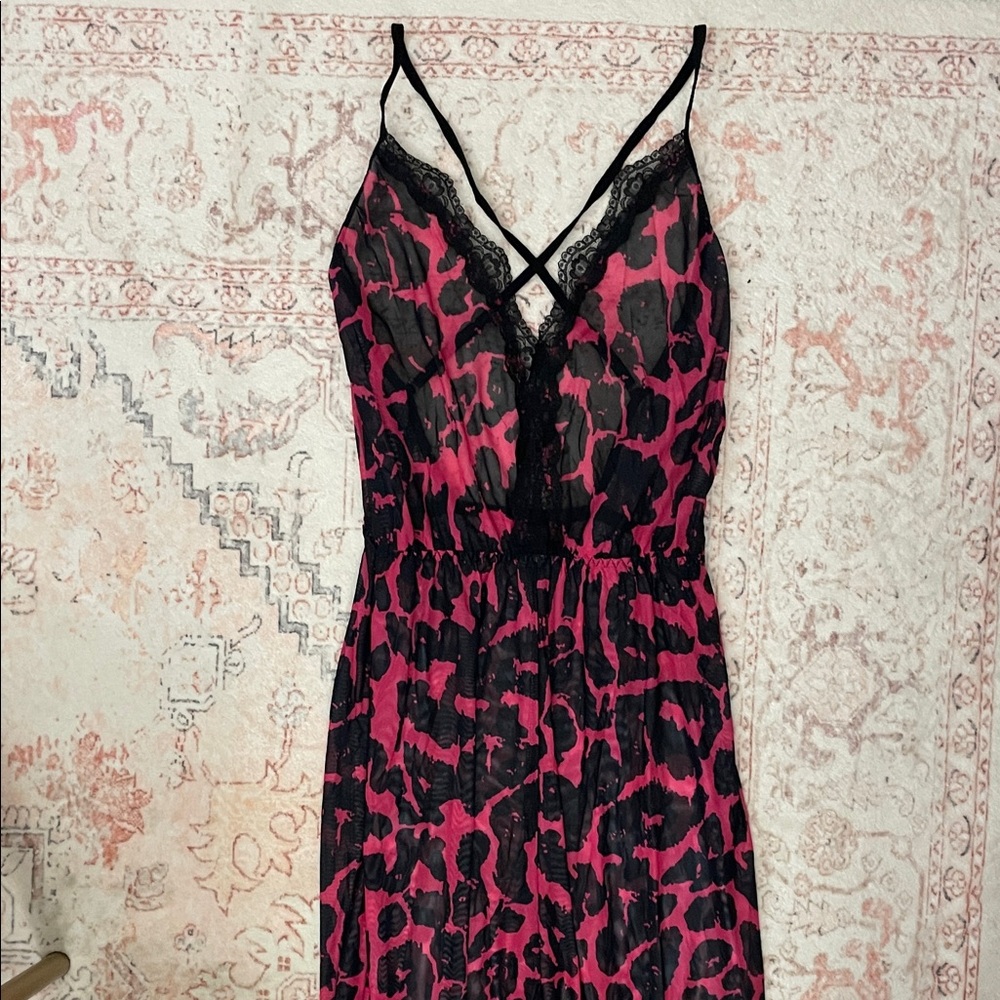 Elegant and Fun Pink and Black Lace Nightgown